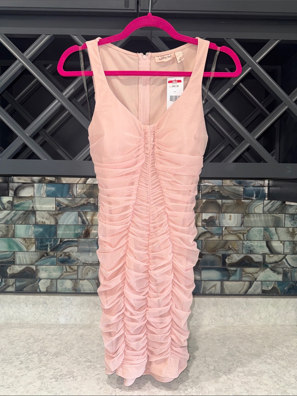 Ruched Sheath Dress - Pale Pink
